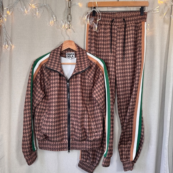 Pam and Gela Track Suit Houndstooth Jogger Set Jacket Joggers | Size M - Picture 4 of 16